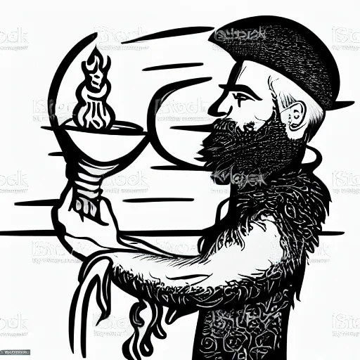 Prompt: bearded man turns bowl on woodlathe, vector art