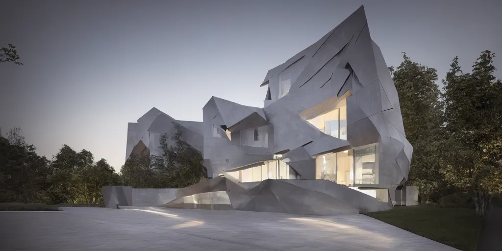 Prompt: Architectural photography of beautiful nature meets architecture concept of a residential house by Daniel Libeskind, volumetric lighting,, luxury, high detail, 14mm, cinematic photography, archdaily, high resolution