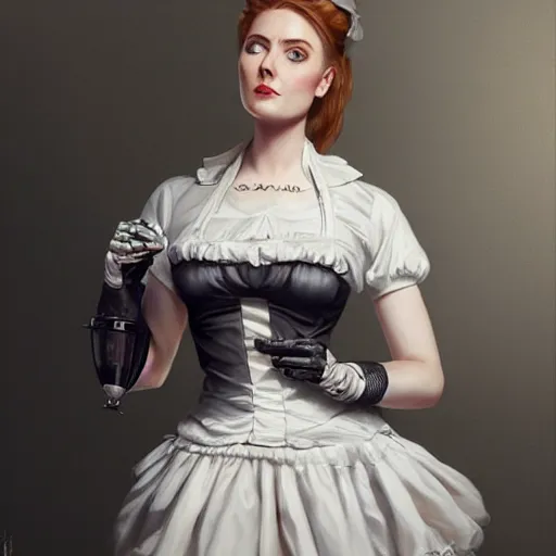 Image similar to a portrait of alexandra breckenridge as a french maid, urban motifs, intricate, elegant, highly detailed, digital painting, trending on artstation, concept art, smooth sharp focus, illustration, art by artgerm and greg rutkowski