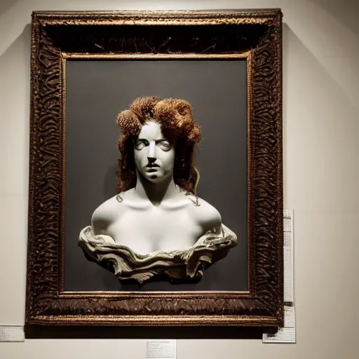 Image similar to a taxidermized medusa mythology, in a museum, portrait,