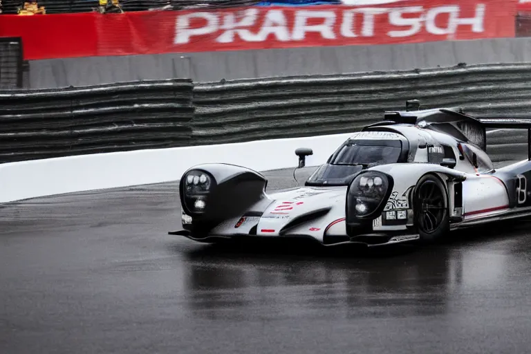 Image similar to beautiful, japanese japanese art art of the porsche 9 1 9 in heavy rain at circuit de spa - francorchamps, 8 k