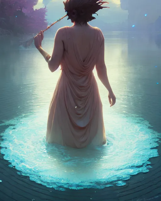 Prompt: highly detailed vfx portrait of a mage casting water magic, unreal engine, greg rutkowski, loish, rhads, beeple, makoto shinkai and lois van baarle, ilya kuvshinov, rossdraws, tom bagshaw, alphonse mucha, global illumination, detailed and intricate environment