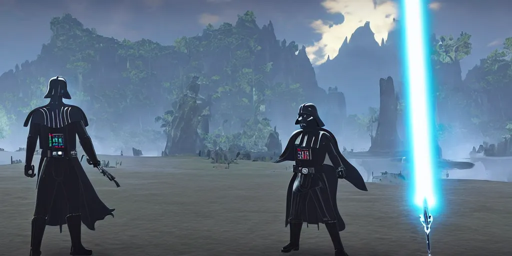 Image similar to darth vader, the legend of zelda breath of the wild gameplay