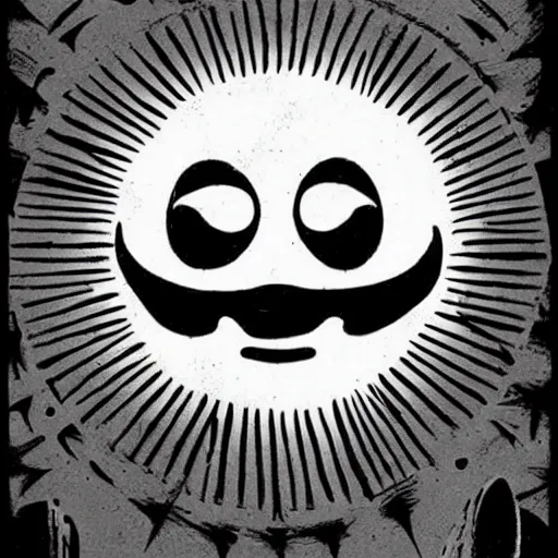 Image similar to The sun with a face. Sun Heraldry. Dark Fantasy, Film Noir, Black and White. High Contrast, Mike Mignola, D&D, OSR