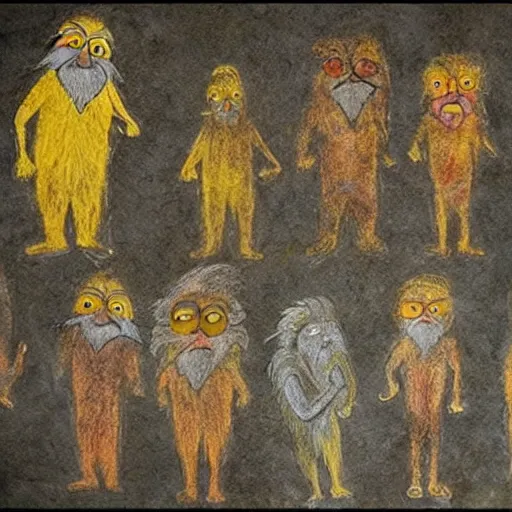 Prompt: Ancient cave paintings of The Lorax-W 910