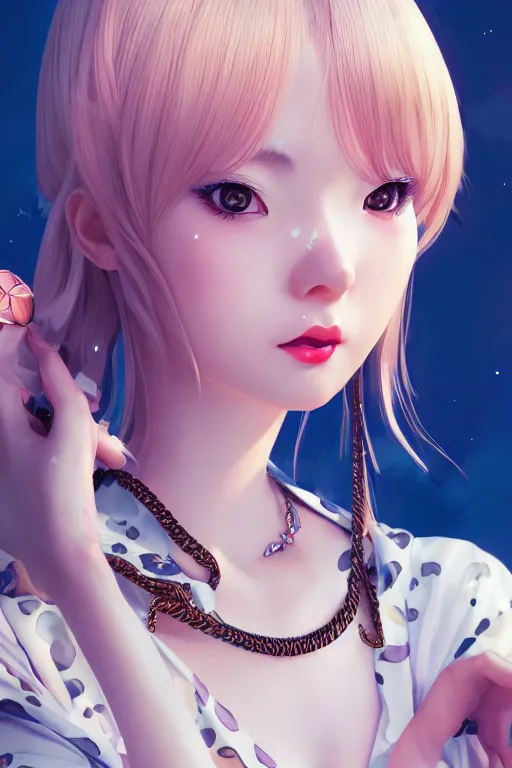 Image similar to a pin up and beautiful fashion charming dreamlke japan girl with lv jewelry, character art, art by wlop and and ilya kuvshinov, hyperdetailed, 8 k realistic, symmetrical, frostbite 3 engine, cryengine, dof, trending on artstation, digital art