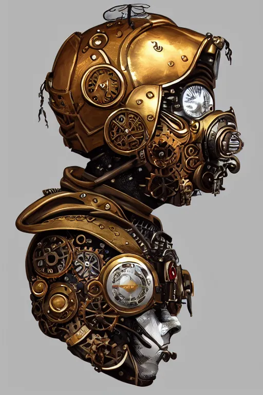 Image similar to steampunk helmet fantasy art mask robot ninja stylized digital illustration sharp focus, elegant intricate digital painting artstation concept art global illumination ray tracing advanced technology chaykin howard and campionpascale and cooke darwyn and davis jack