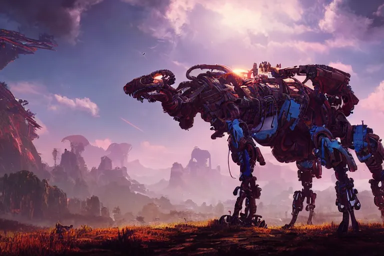 Image similar to thunderjaw machine mecanical creature robot of horizon forbidden west horizon zero dawn radiating a glowing aura global illumination ray tracing hdr fanart arstation by ian pesty and alena aenami artworks in 4 k