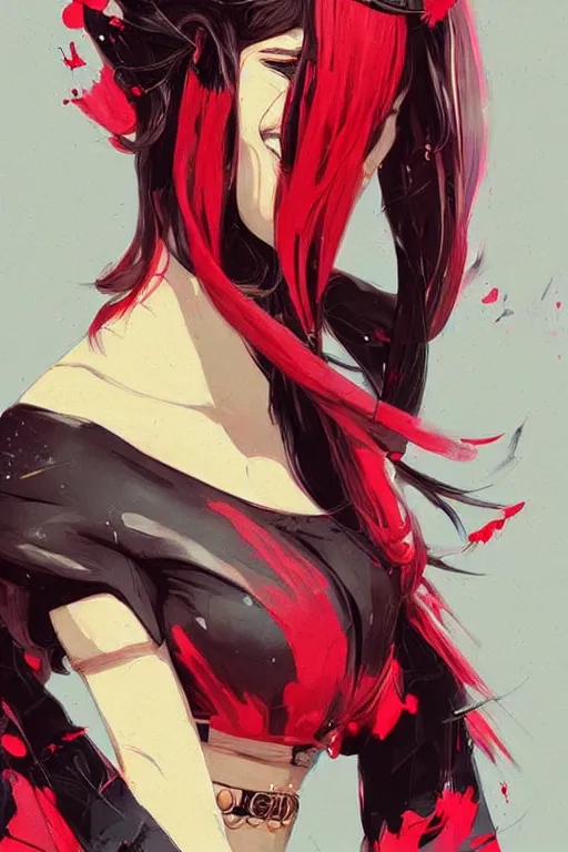 Prompt: a ultradetailed beautiful painting of a stylish female snyth, by conrad roset, red and black, greg rutkowski and makoto shinkai trending on artstation