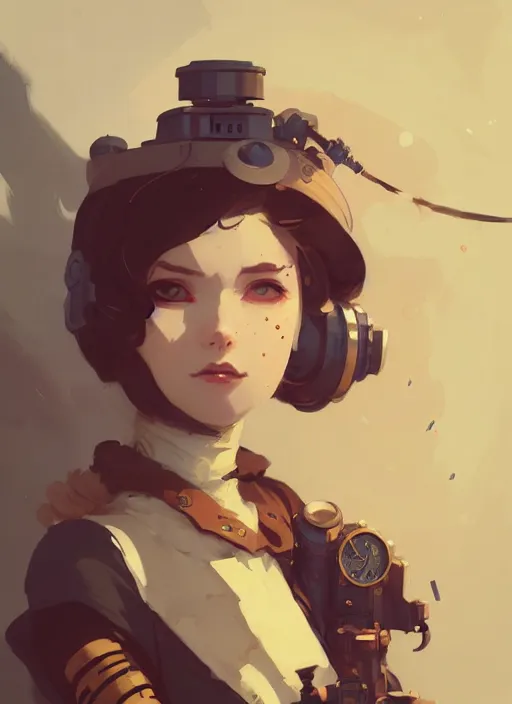 Image similar to portrait of cute maiden girl, steampunk by atey ghailan, by greg rutkowski, by greg tocchini, by james gilleard, by joe gb fenton, by in kaethe butcher, dynamic lighting, gradient light yellow, brown, blonde cream and white color in scheme, grunge aesthetic