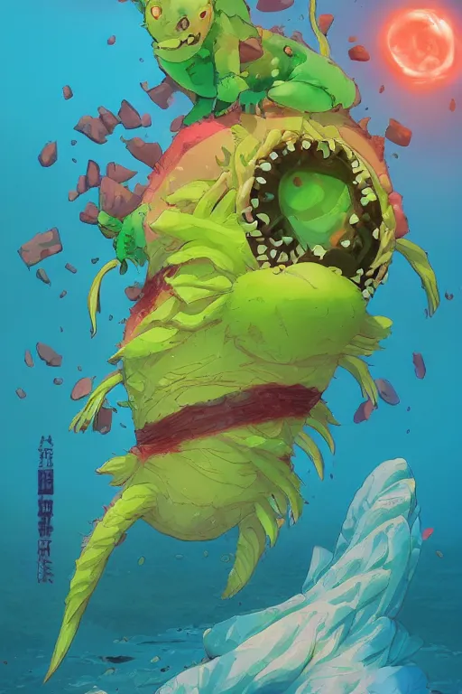 Image similar to 3 d render creature animal sushi cristal very big eye roots cactus elemental flush of force nature micro world fluo fishscale, comics gta 5 cover, official fanart behance hd artstation by jesper ejsing, by rhads, makoto shinkai and lois van baarle, ilya kuvshinov, ossdraws