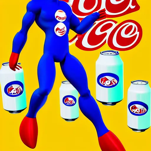 Image similar to Pepsiman is throwing cans of pepsi at elderly woman. digital art