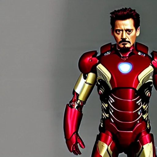 Prompt: Johnny Depp as Tony Stark alias Iron Man from Marvel