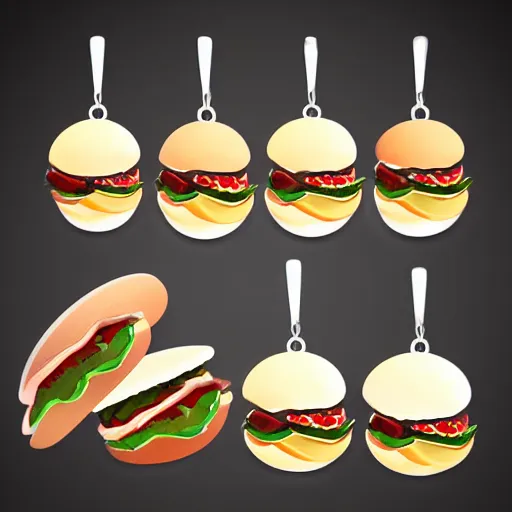 Prompt: fine jewelry hamburger designs. 4 k, dramatic lighting 8 k.