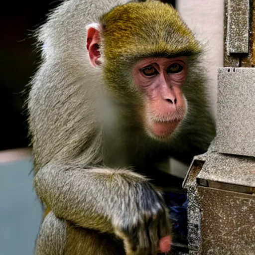 Prompt: Huge macaque escaped from fuse box