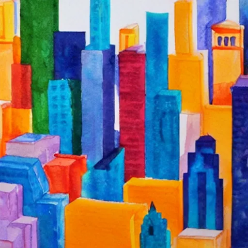 Prompt: new york city made out of tetris pieces, watercolor painting