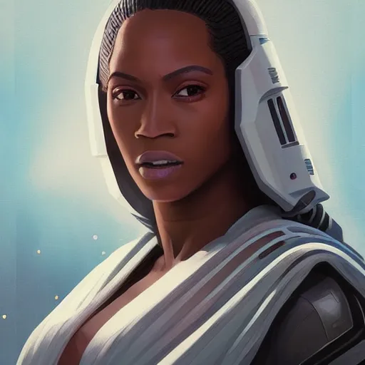 Prompt: star wars jedi Beyonce profile picture by Greg Rutkowski, intricate details, dynamic portrait, futuristic, volumetric lights, streetwear, studio ghibli, Organic Painting , Matte Painting, geometric shapes, hard edges, trending on the artstation, fantasy LUT, realistic by Sachin Teng + Martin Grip + Moebius + Patrick Gleason, smooth, sharp focus, illustration, art by John Collier and Albert Aublet and Krenz Cushart and Artem Demura and Alphonse Mucha, techwear, Industrial Scifi, detailed illustration, character portrait,