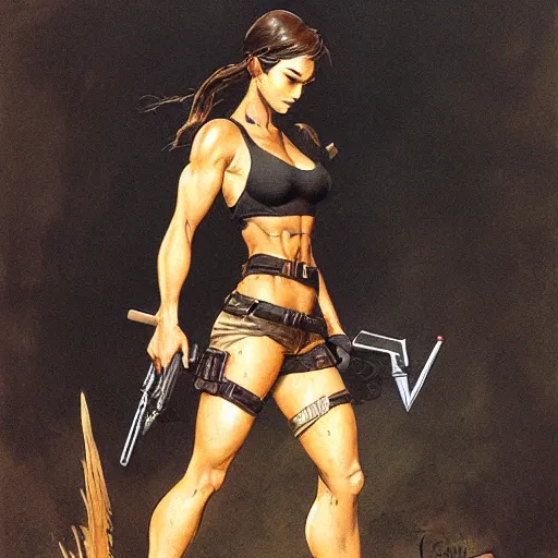 Image similar to lara croft by frank frazetta