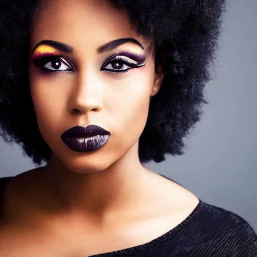 Image similar to Photo of a black woman,pretty make up, bold, self confidence, cinematic, focus
