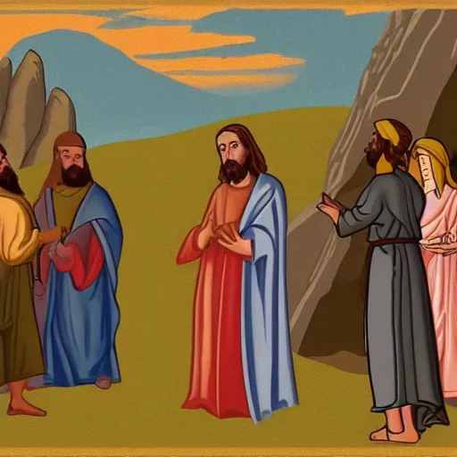 Prompt: Jesus giving the Sermon on the Mount, animation, detailed.