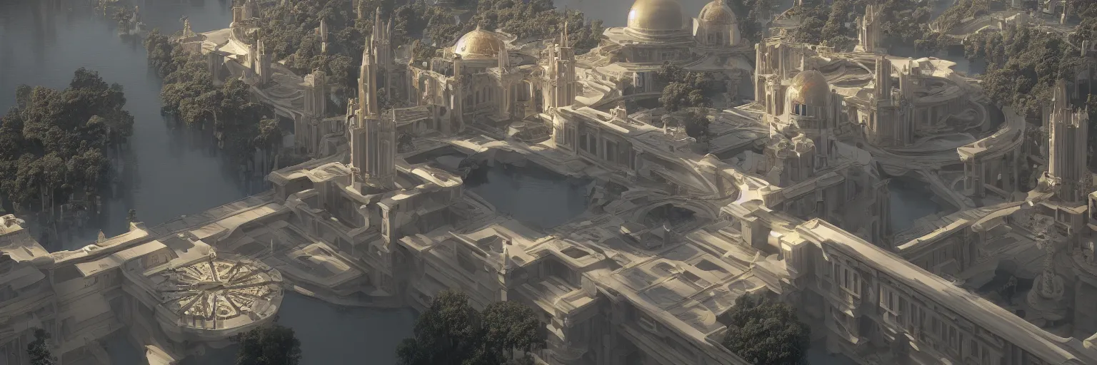 Prompt: beautiful picture of naboo with reflective sleek architecture, ultra detailed, elegant, trending on artstation, dramatic lighting, light rays and shadows, octane render directed by stanley kubrick