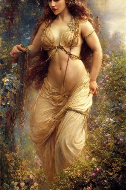 Image similar to emilia clarke as the goddess aphrodite. art by gaston bussiere and tomacz alen kopera.