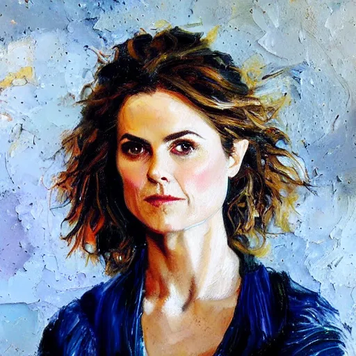 Prompt: of keri russell painted in the style of rembrandt with thick impasto oil paint