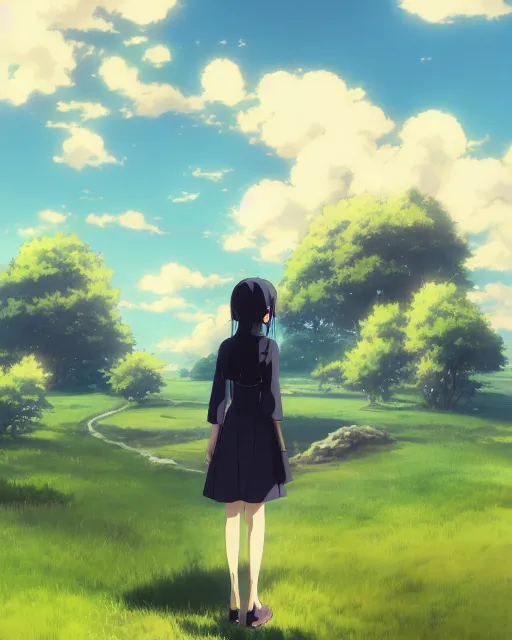 Image similar to daydreaming witch, blue sky, daydreams leaking into the real world, by makoto shinkai