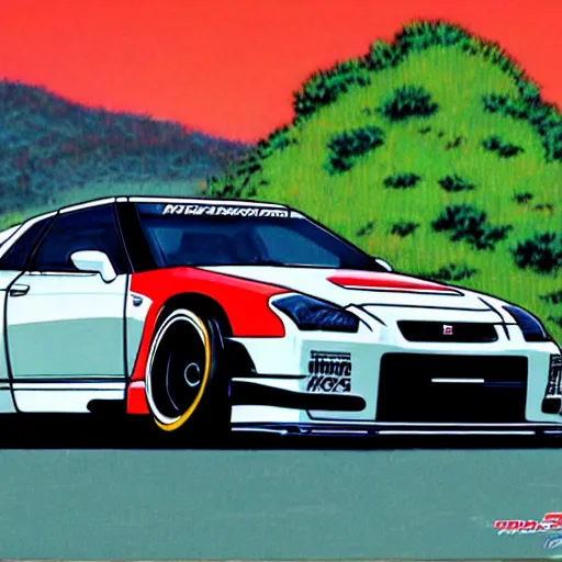 Image similar to nissan gt r 3 5 nismo initial d, anime art