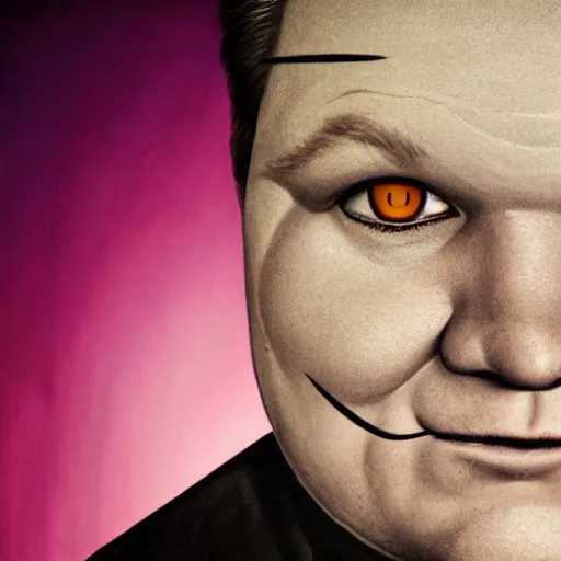 Prompt: andy richter, glowing eyes, facial tattoos by john reuss,