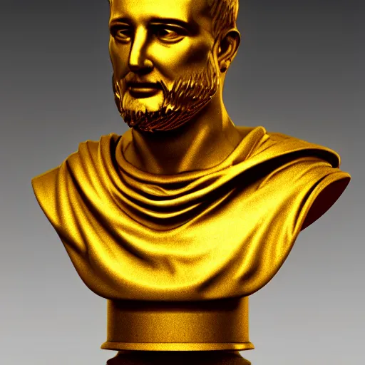 Prompt: a realistic render of an abstract golden Roman bust, high contrast lighting, 4k, concept art