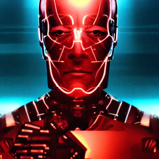 Image similar to movie still of man super hero cyborg, cinematic composition, cinematic light, by david lynch