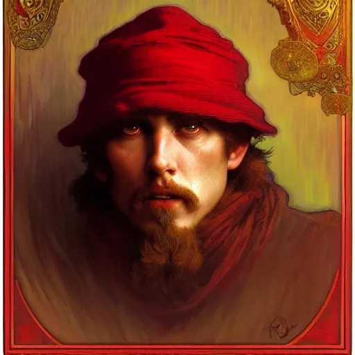 Prompt: poet boris the red looks into the eyes, a beautiful portrait, natural lighting, path traced, highly detailed, high quality, digital painting, by gaston bussiere, craig mullins, alphonse mucha j. c. leyendecker