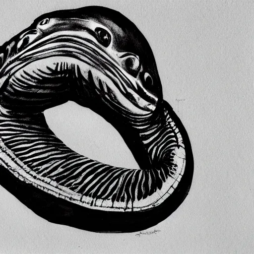 Image similar to moray eel outline, black ink on white paper