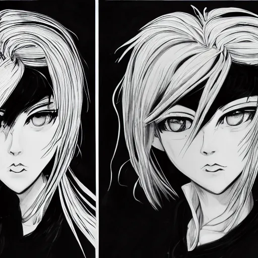 Image similar to Highly detailed Renaissance oil portrait in three quarter angle of an anime girl with white hair and black eyes wearing office suit in the style of Yoshitaka Amano drawn with expressive brush strokes, abstract floral black and white background, film grain effect