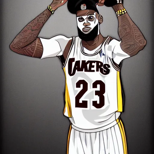 Image similar to paparazzi photo of Lebron James Lebron James Lebron James Lebron James Lebron James in a Naruto cosplay, ultra high definition, professional photography, dynamic shot, smiling, high angle view, portrait, Cinematic focus, Polaroid photo, vintage, neutral colors, soft lights, foggy, by Steve Hanks, by Serov Valentin, by lisa yuskavage, by Andrei Tarkovsky 8k render, detailed, oil on canvas, beautiful beautiful beautiful beautiful beautiful beautiful