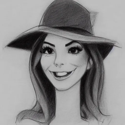 Image similar to milt kahl pencil sketch of victoria justice with a cowboy hat