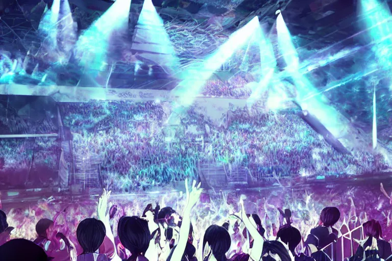 Image similar to the most amazing dream you ever had about japanese girls band idol concert, hyper realistic, ambient lighting, concept art, intricate, hyper detailed, smooth, dynamic volumetric lighting, octane, cinematic