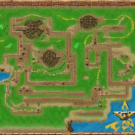 Image similar to detailed top - down map of a legend of zelda game world