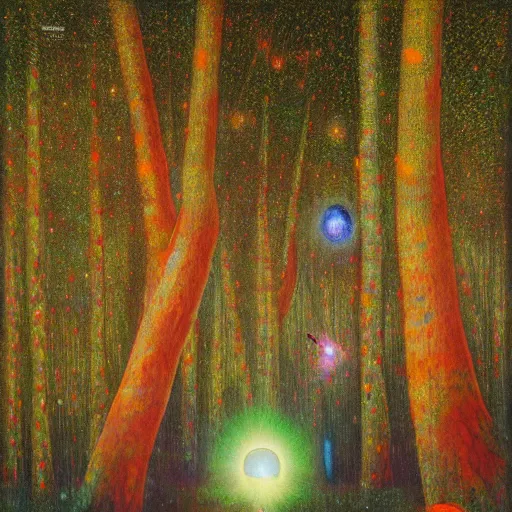 Image similar to psychedelic amber eyes lush pine forest, outer space, milky way, designed by arnold bocklin, jules bastien - lepage, tarsila do amaral, wayne barlowe and gustave baumann, cheval michael, trending on artstation, star, sharp focus, colorful refracted sparkles and lines, soft light, 8 k 4 k