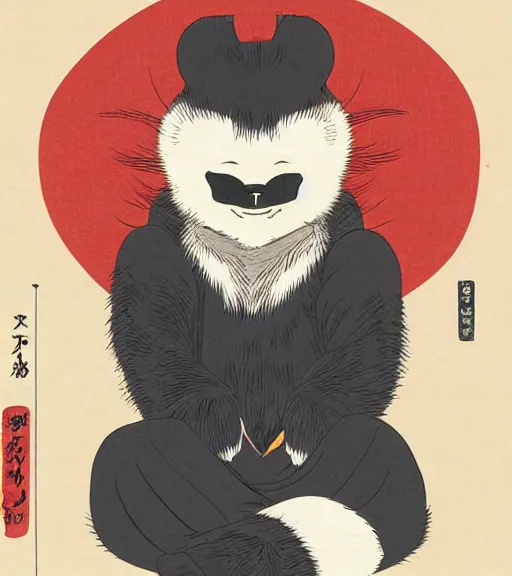 Prompt: ukiyo-e ukiyoe portrait of furry anthro anthropomorphic badger head animal person fursona wearing clothes sitting in a living room