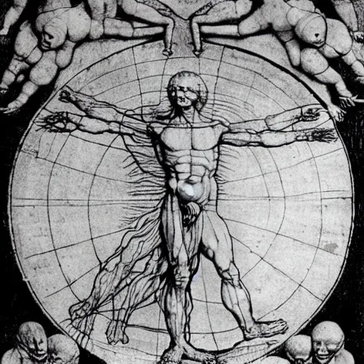 Image similar to the vitruvian alien, by leonardo da vinci