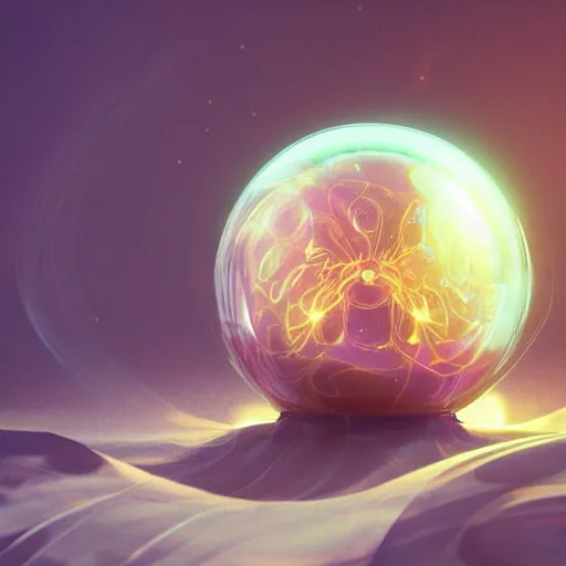 Image similar to a crystal ball placed on a pillow while glowing spirits swirl around it, made by stanley artgerm lau, wlop, rossdraws, artstation, cgsociety, concept art, cgsociety, octane render, trending on artstation, artstationhd, artstationhq, unreal engine, 4 k, 8 k,