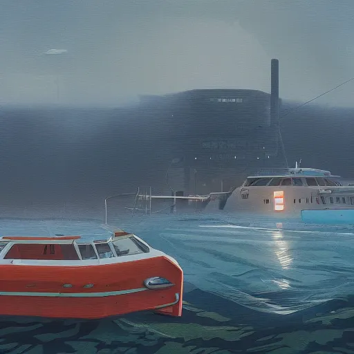 Image similar to yachting club by simon stalenhag