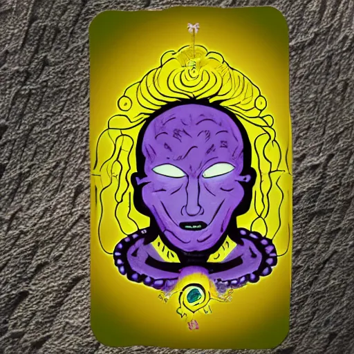 Prompt: brain of yellow tone tarot reference, purple Orion towel breath