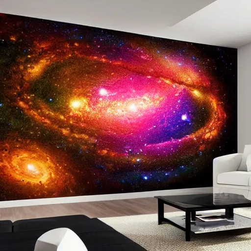 Image similar to an 8 k hi res realistic digital pic of a mural depicting a galaxy in the shadow of a jaguar