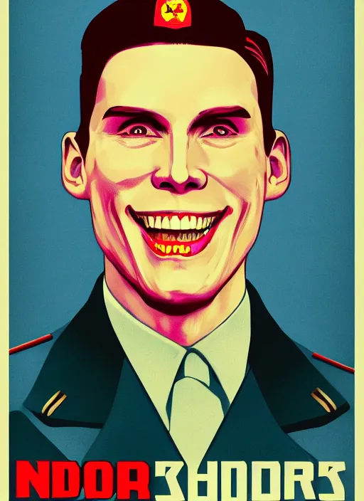 Prompt: propaganda poster smiling jerma as dictator of north korea, 8 k, trending on artstation