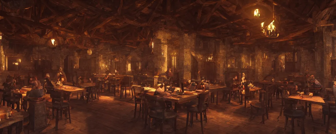 Prompt: inside of a medieval era tavern with exotic dancers, vaporwave aesthetics, 8 k uhd, unreal engine, octane render in the artstyle of finnian macmanus, john park and greg rutkowski