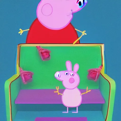 Image similar to very very realistic peppa pig sitting on a throne, award - winning, detailed, hyperdetailed, photorealistic, atmospheric lighting