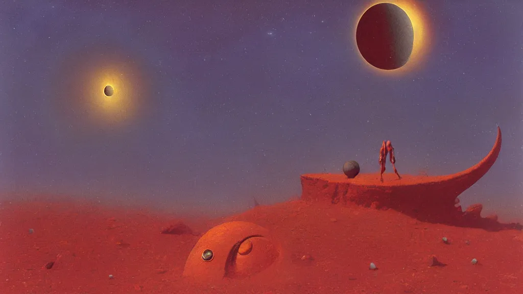 Image similar to mysterious whimsical sculpture of an alien crescent moon by paul lehr and john schoenherr and john harris, cinematic matte painting